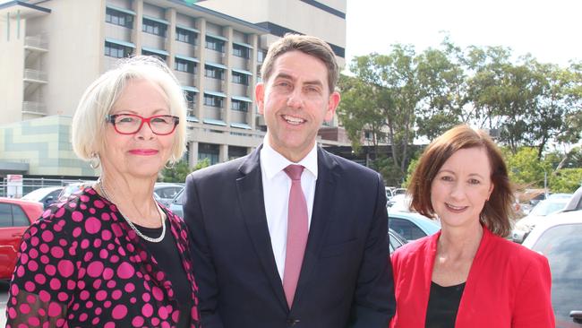 Patient Wendy Callaghan, Minister for Health Cameron Dick and State Labor MP for Redcliffe Yvette D'Ath at Redcliffe Hospital. Photo: Erin Smith