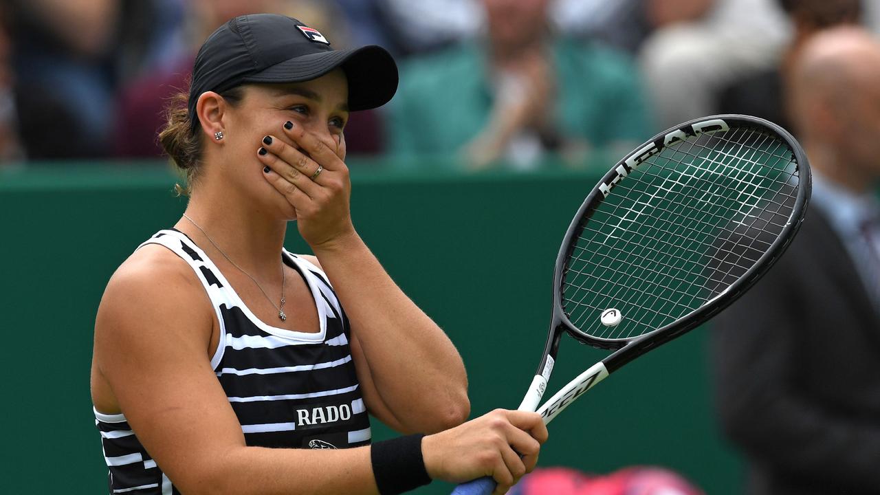 Australia's Ashleigh Barty reacts after becoming the number one ranked player in the world.