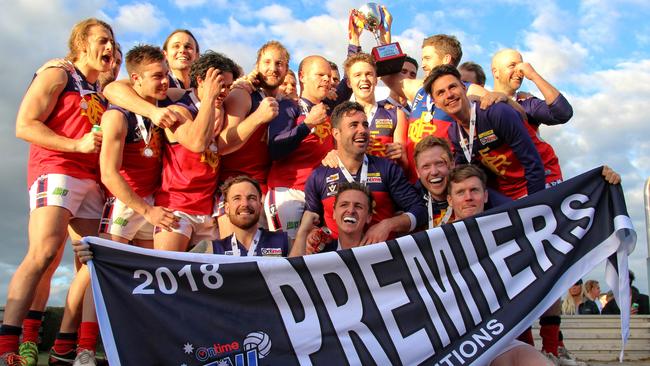 Diggers Rest celebrates its premiership triumph. Picture: Aaron Cook