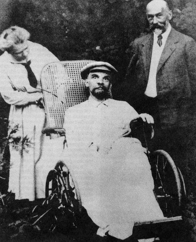 Vladimir Lenin in a wheelchair in 1923 is one of his last photographs. He had suffered three strokes and was mute.