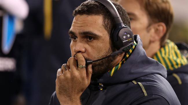 Greg Inglis on the sidelines at the Anzac Test earlier this year.