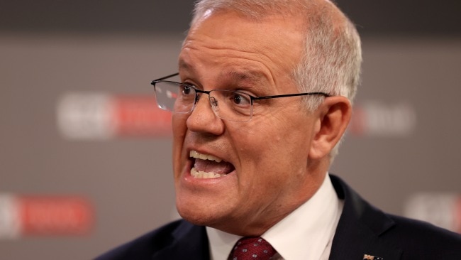 Prime Minister Scott Morrison accused Labor of 'siding with China' over the Communist power's security deal with the Solomon Islands during Wednesday evening's People's Forum debate Picture: Toby Zerna