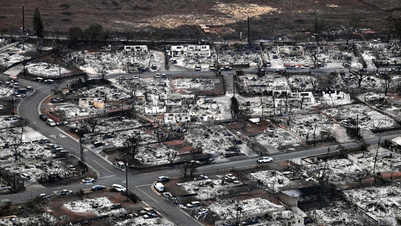 Whole blocks in Maui were reduced to ash. Picture: Patrick T. Fallon / AFP