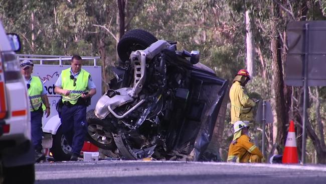 The crash scene on the Summerland Way at Clifden, 20km north of Grafton. Picture: Frank Redward