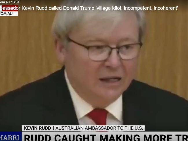 Australia's US Ambassador Kevin Rudd calling President-elect Donald Trump a "village idiot" and "incoherent" in a series of video's unearthed on Sky News.