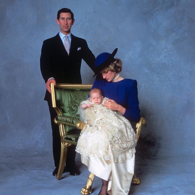 Prince Charles and Princess Diana with a three-month-old Prince Harry. Picture: PA Images via Getty Images