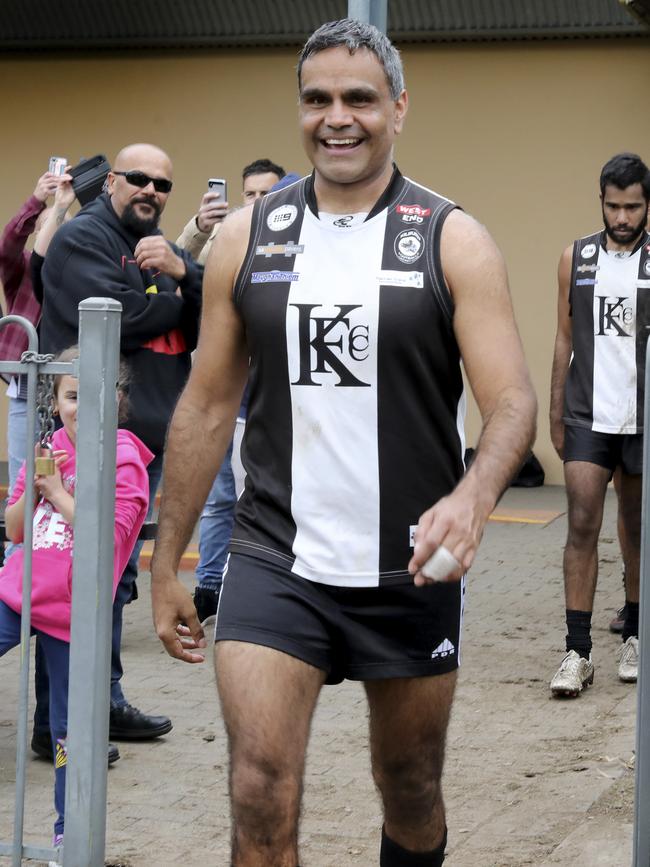 Agius walks out for his 300th match against Edwardstown on Saturday. Picture: AAP/Dean Martin