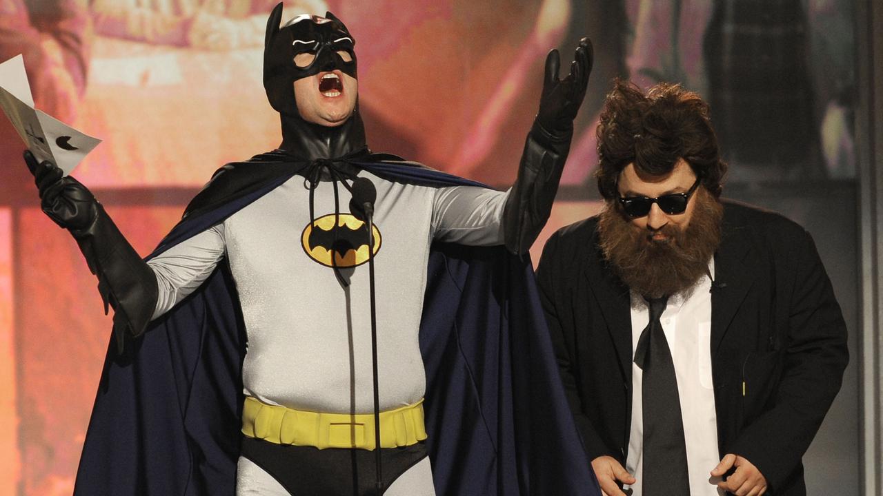 Steve Coogan as Christian Bale and Frank Coraci as Joaquin Phoenix at the Independent Spirit Awards, 2009. Picture: AP.