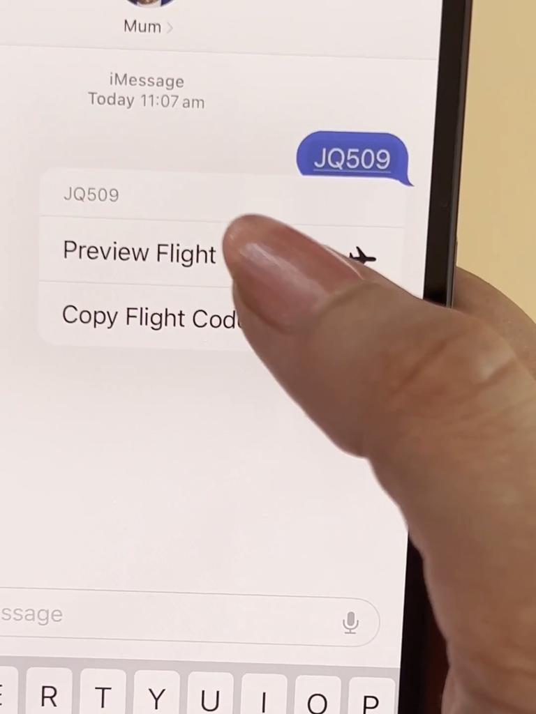 Text someone your flight number in iMessage. Picture: Telstra