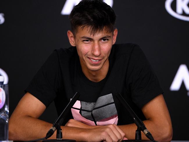Alexei Popyrin faces the media during his 2020 Australian Open run. Picture: Dan Himbrechts/AAP