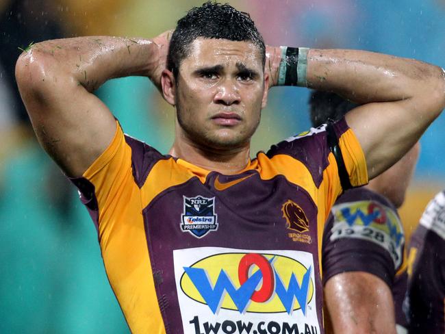 2/7/10 Round 17 NRL action between the Brisbane Broncos and the Wests Tigers from Suncorp Stadium in Brisbane. Jharal Yow Yeh cant believe it. Pics Adam Head