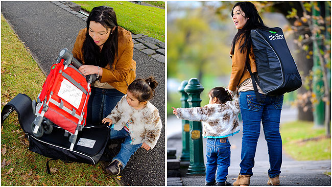 Stroller that folds outlet into a backpack