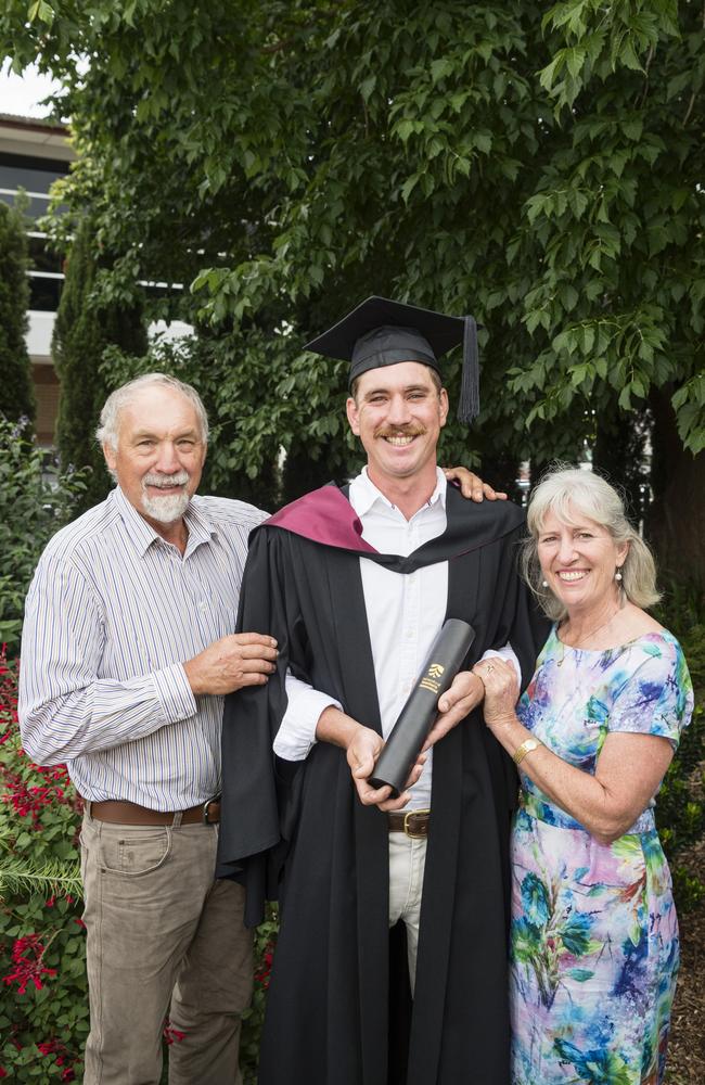 Bachelor of Engineering Science graduate Daniel Grebenshikoff with parents Steve and Mary Grebenshikoff at a UniSQ graduation ceremony at Empire Theatres, Tuesday, February 13, 2024. Picture: Kevin Farmer