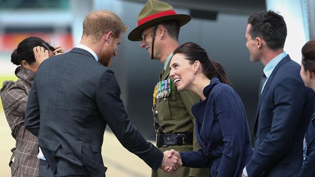 Prince Harry, Duke of Sussex and Meghan, Duchess of Sussex meet Prime Minister Jacinda Ardern. Picture: Getty