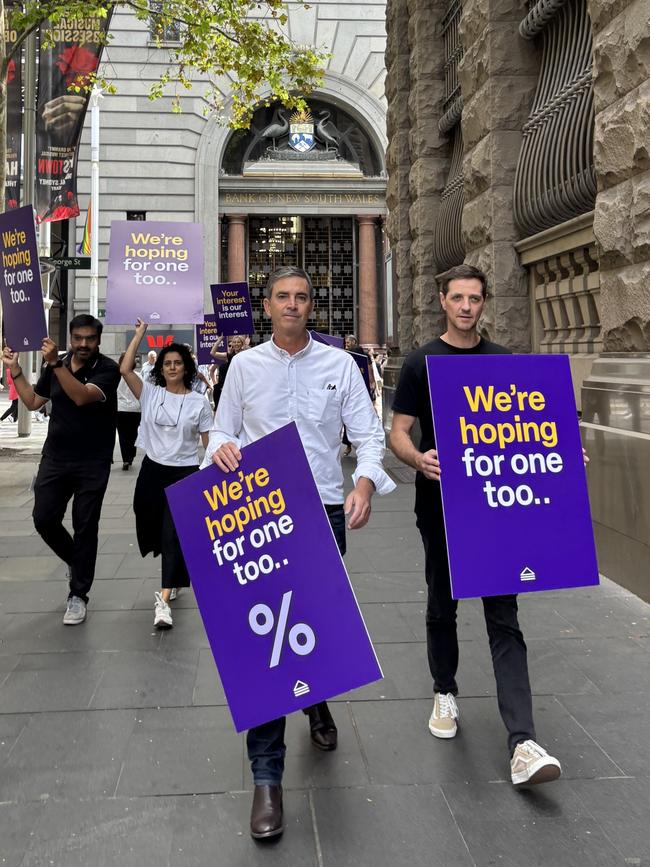 Dozens of mortgage brokers have marched through the Sydney CBD demanding the RBA cut rates. Picture: Holly Truelove/NewsWire