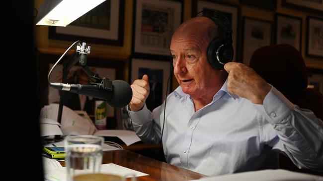 Broadcaster Alan Jones during his final breakfast show for radio 2GB from his home at Fitzroy Falls in the NSW Southern Highlands. Picture: AAP