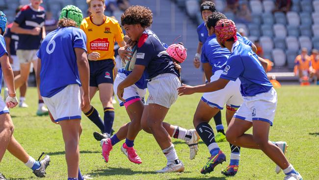 Buildcorp Emerging Reds Cup action from the day one match between Queensland Country Under-14s and Brisbane Junior Rugby Union Under-14s. Picture credit: QRU Media/ Erick Lucero.