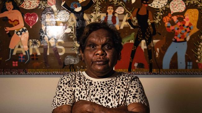 Telstra General Painting winner Kaylene Whiskey with artwork Seven Sistas. Picture: Keri Megelus