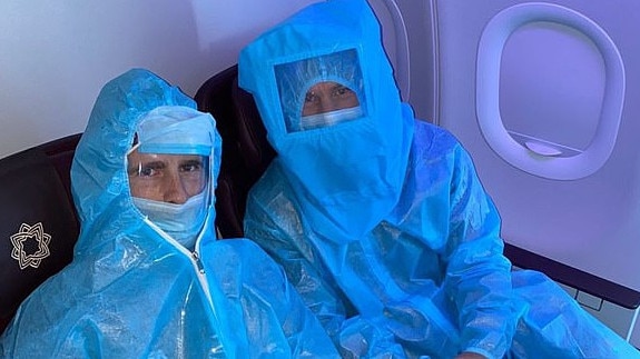 Kane Williamson and David Warner donned hazmat suits to protect them from COVID-19 while in India. Picture: Instagram