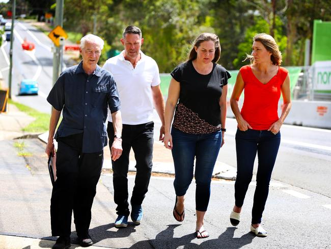 Fed up residents. Ron Buxton, Paul Cook, Kim McArtney and Andrea Cook are angry about the progress of the Castle Hill Showground precinct development. Picture: Angelo Velardo
