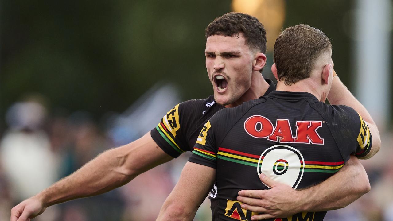 Nathan Cleary’s left shoulder will be an obvious target for the Roosters on Friday night. Picture: Brett Hemmings/Getty Images