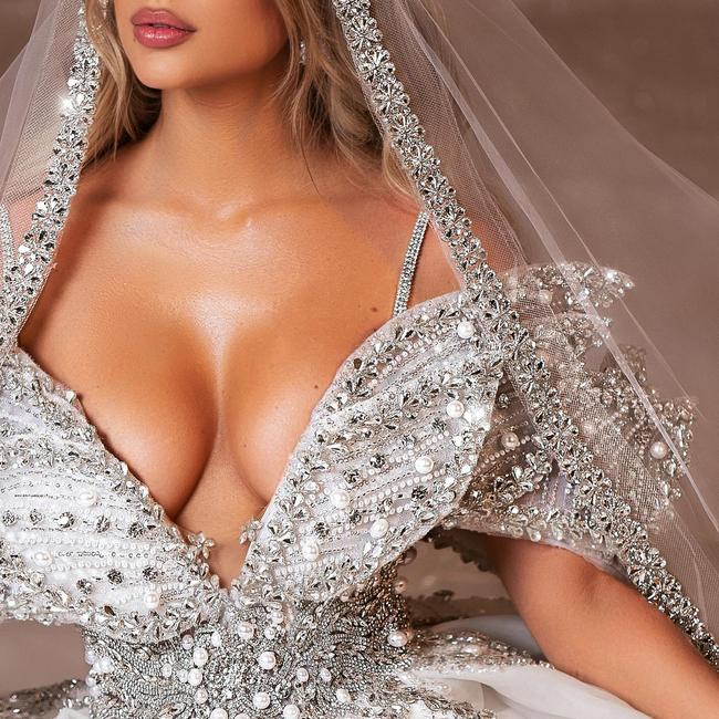 The $8000 dress has an ‘open chest detail’. Picture: Instagram/BliniFashionHouse