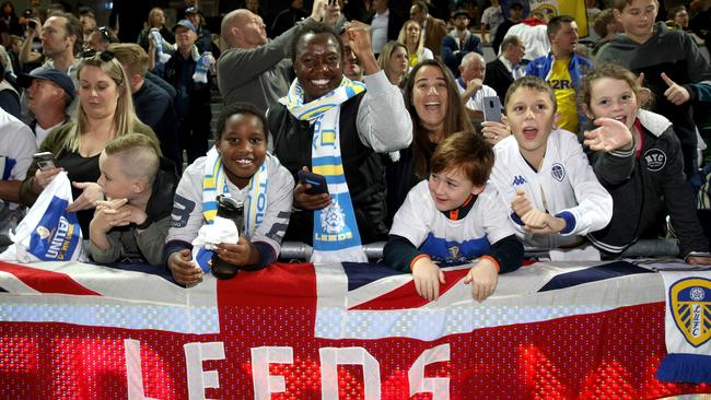 Leeds United fans watch their team training in Perth on Tuesday night. Picture: AAP