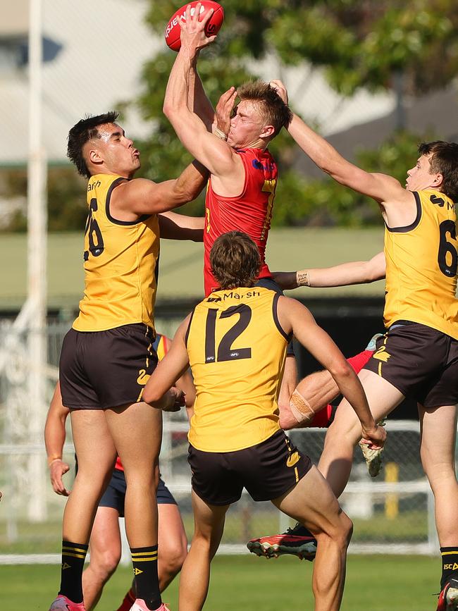 Draper takes a strong, contested mark for South Australia against Western Australia in this year’s AFL under-18 championships. Picture: Sarah Reed/AFL Photos via Getty Images