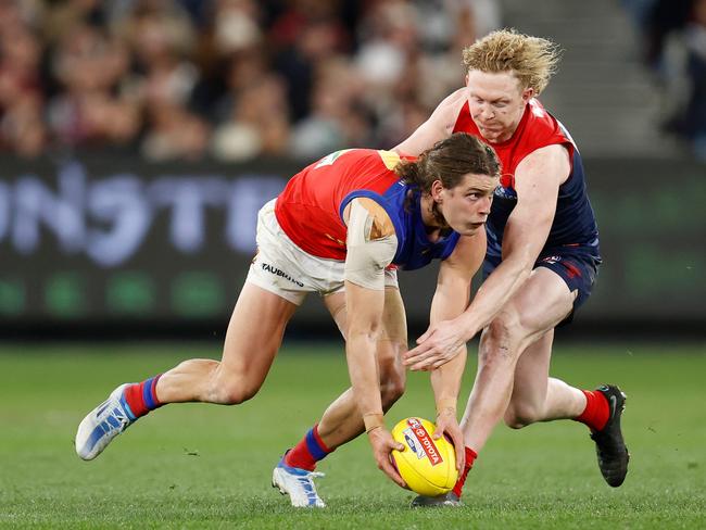 Jarrod Berry (left) did a great job on Clayton Oliver. Picture: Michael Willson/AFL Photos via Getty Images