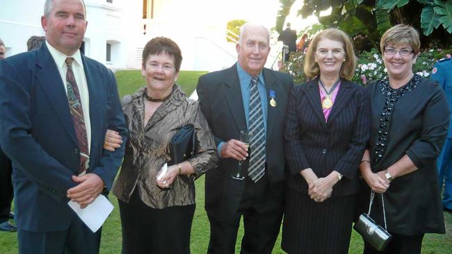 (L-R) Robert Searle, Wendy Searle, Noel Searle former Queensland Governor  The Honourable Penelope Wensley and Andrea Playford. Picture: Contributed