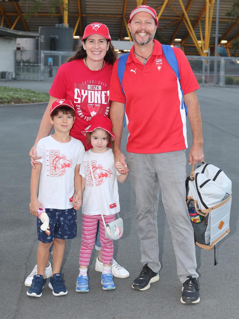 The Gold Coast Suns will host its first AFLW final when they take on the Sydney Swans on Saturday night. Jeremy, Leesa, Jasper and Willow Hall. 11 November 2023 Carrara Picture by Richard Gosling