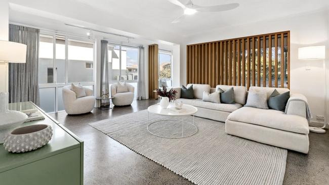 The renovated apartment features polished concrete Terrazo flooring in the living area. Picture: realestate.com.au