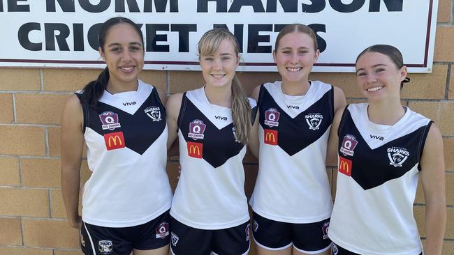 Sharks' Shyla Bauer, Jayda Crawford, Rhianna Ingram and Scarlett Featherstone.