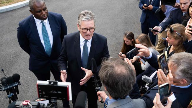 Sir Keir pauses to speak to reporters after the meeting. Picture: SAUL LOEB / AFP