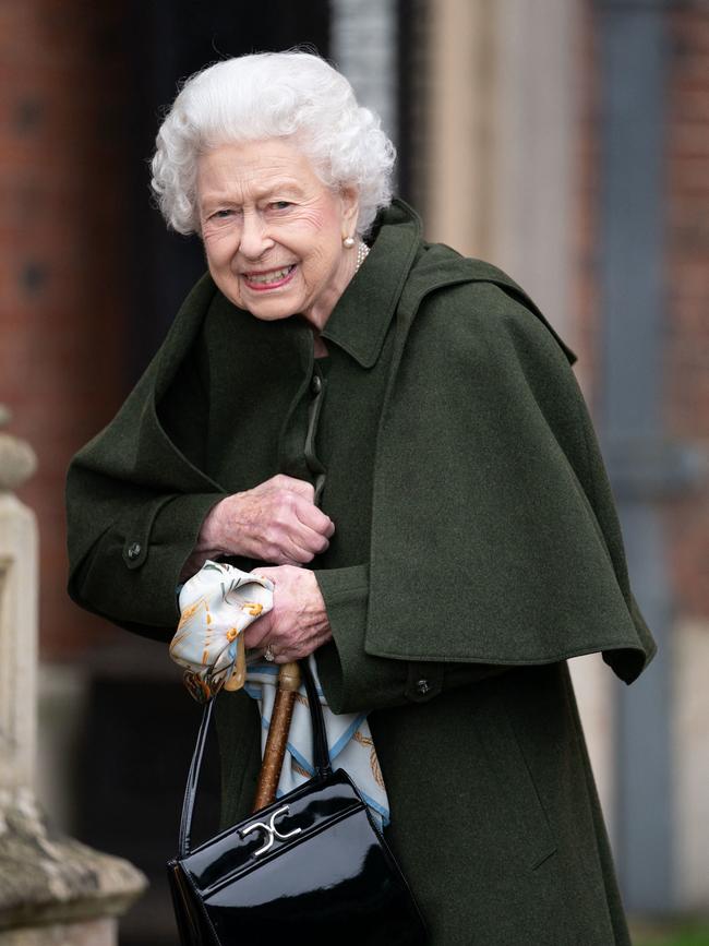 Queen Elizabeth II smiles as she leaves Sandringham House after a reception to celebrate the start of the Platinum Jubilee. Picture: AFP.