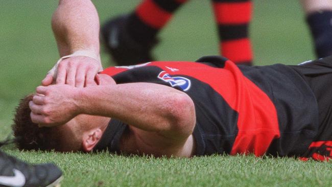 A shattered Gary Moorcroft after the 1999 preliminary final loss.