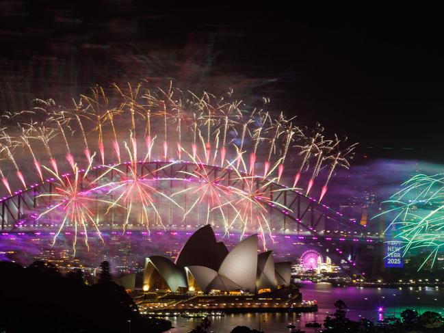 A crowd of one million revellers enjoyed a 12 minute firework display to usher in the new year in Sydney. Picture: Justin Lloyd.