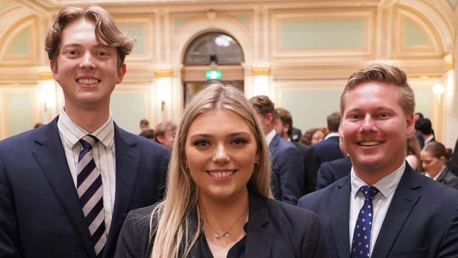 The Young LNP’s new leadership: vice-president Lachlan Evans, president Helen Craze, and vice-president Trayeden Fulmer.