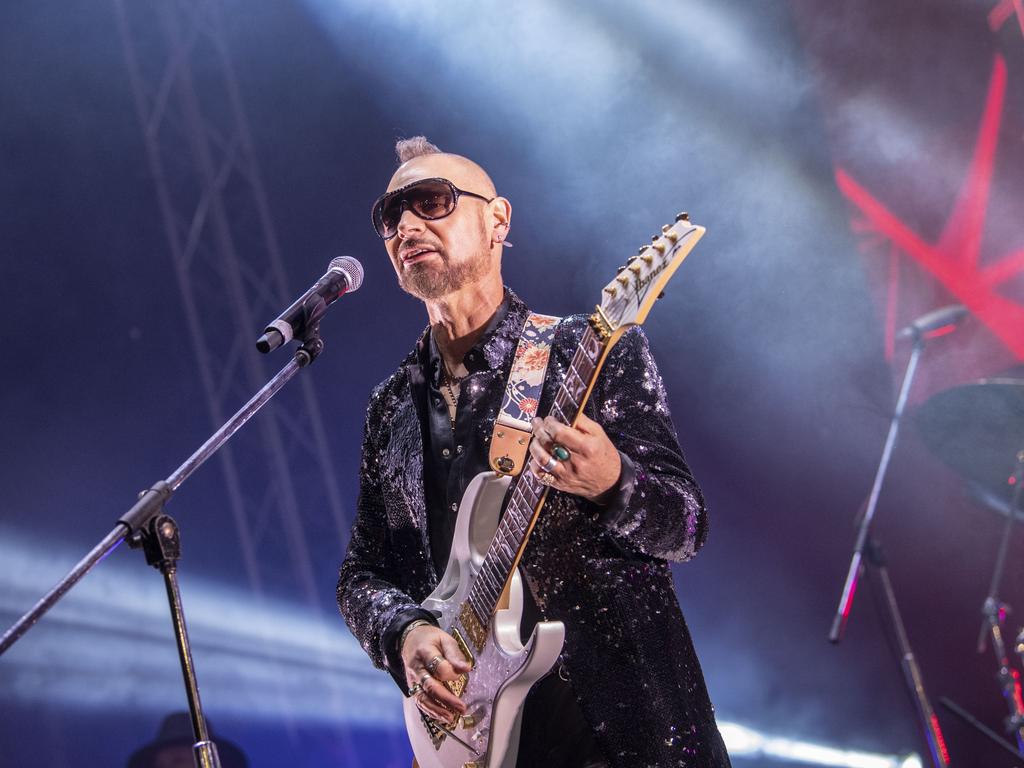 Brian Canham from Pseudo Echo performs at the Toowoomba Carnival of Flowers Festival of Food and Wine. Saturday, September 10, 2022. Picture: Nev Madsen.