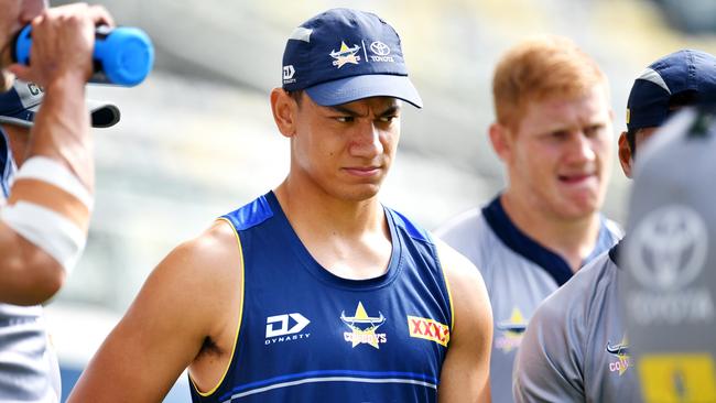 NRL; North Queensland Cowboys training at Queensland Country Bank Stadium. Daejarn Asi . Picture: Alix Sweeney