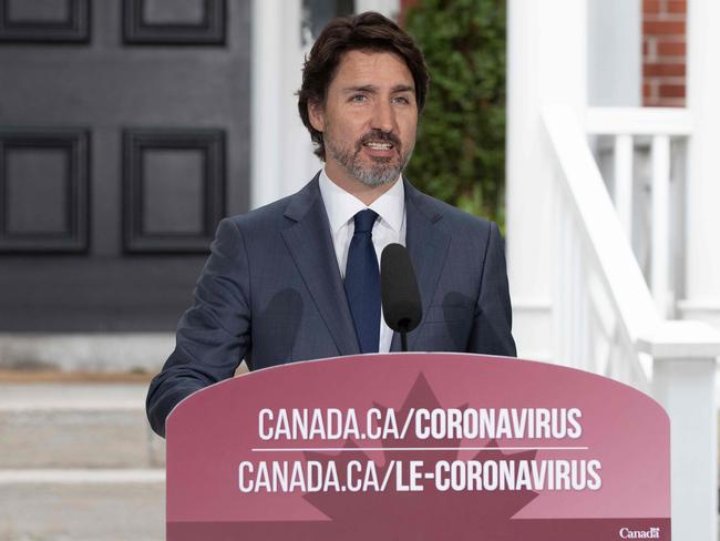 Justin Trudeau speaks during his daily coronavirus briefing in Ottawa. Picture: AFP.