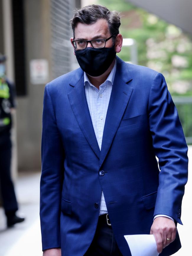 Victorian Premier Daniel Andrews heads into his final daily Covid conference. Picture: NCA NewsWire / Ian Currie