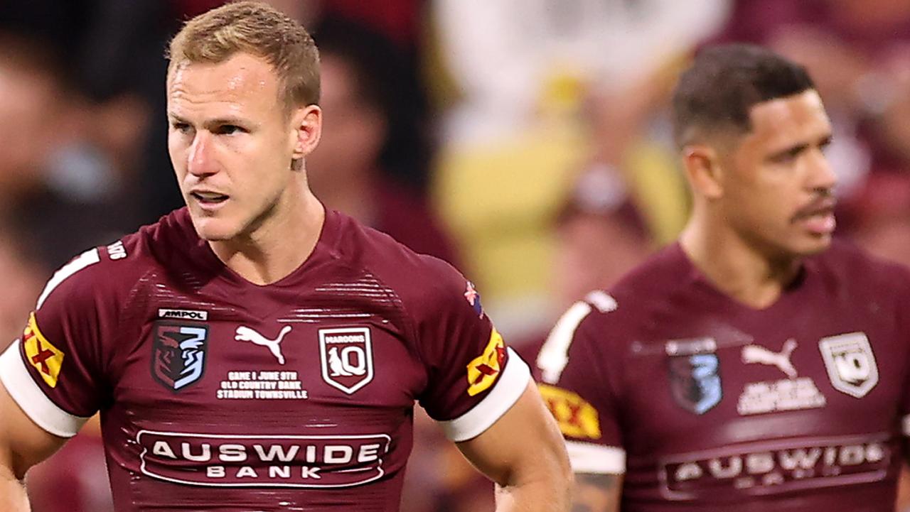 TOWNSVILLE, AUSTRALIA - JUNE 09: Daly Cherry-Evans of the Maroons looks on after a Blues try during game one of the 2021 State of Origin series between the New South Wales Blues and the Queensland Maroons at Queensland Country Bank Stadium on June 09, 2021 in Townsville, Australia. (Photo by Mark Kolbe/Getty Images)