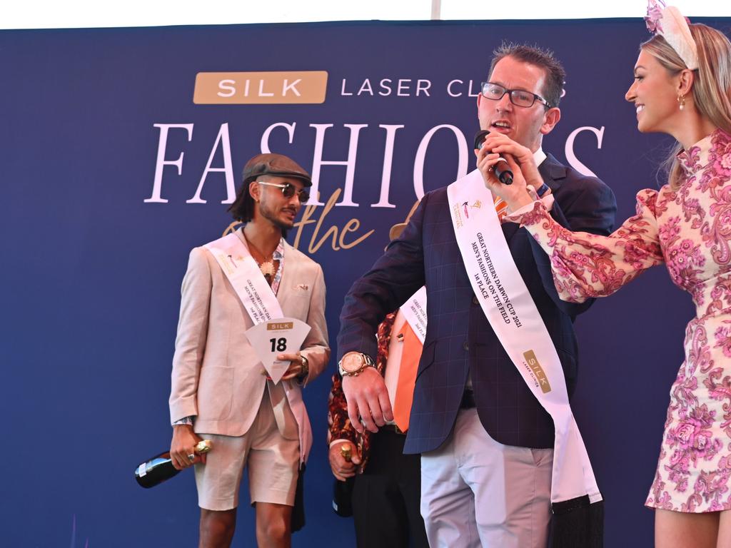 Former Darwin jockey Scotty Lecky wins the 2021 Darwin Cup Fashions on the Field mens' competition. Picture: Julianne Osborne