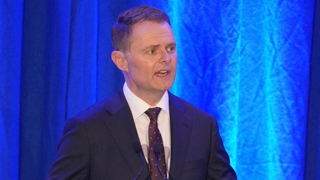 South Australia Treasurer Stephen Mullighan handing down the 2025-26 SA State Budget at the Adelaide Convention Centre on Thursday. Picture: NewsWire / Dean Martin