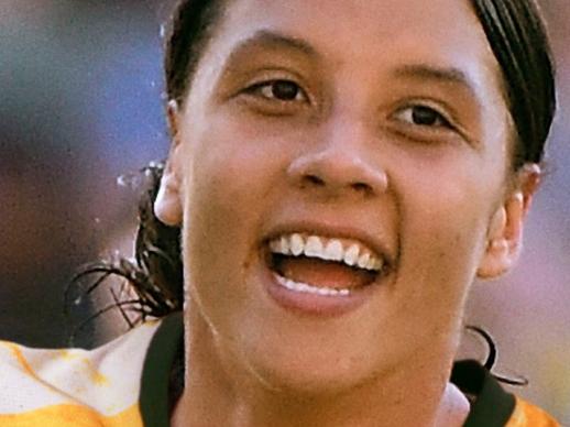 SUNDAY TELEGRAPH SPECIAL. SAM KERR, Australian soccer player.  CARSON, CA - AUGUST 03:  Sam Kerr #20 of Australia celebrates her goal to take a 6-1 lead over Brazil during the 2017 Tournament Of Nations at StubHub Center on August 3, 2017 in Carson, California.  (Photo by Harry How/Getty Images)