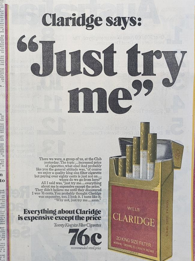 An advertisement for Claridge cigarettes from 1975.