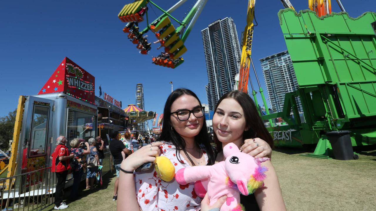 Alma Ljukovac, 15, and Sheila Mehmedovic, 19, with a soft toy at the Gold Coast Show. Picture: Mike Batterham