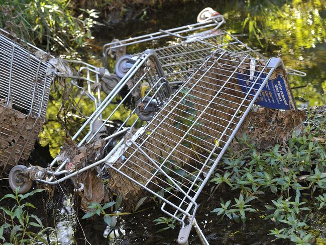 Dumped shopping trolley generic pic.  Mark Newham is a local reisident who is corncerned about a whole lot of trolleys which  have been dumped in the creek near Fairfield train station. He is keen to get it cleaned up.