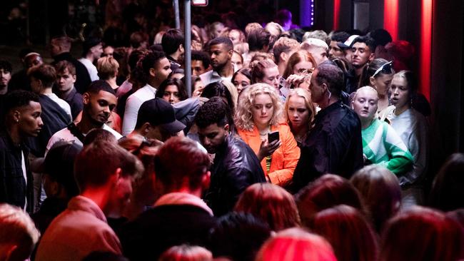 Guests crowd in front of the "Rumors" Nightclub in Copenhagen, Denmark. Picture: AFP